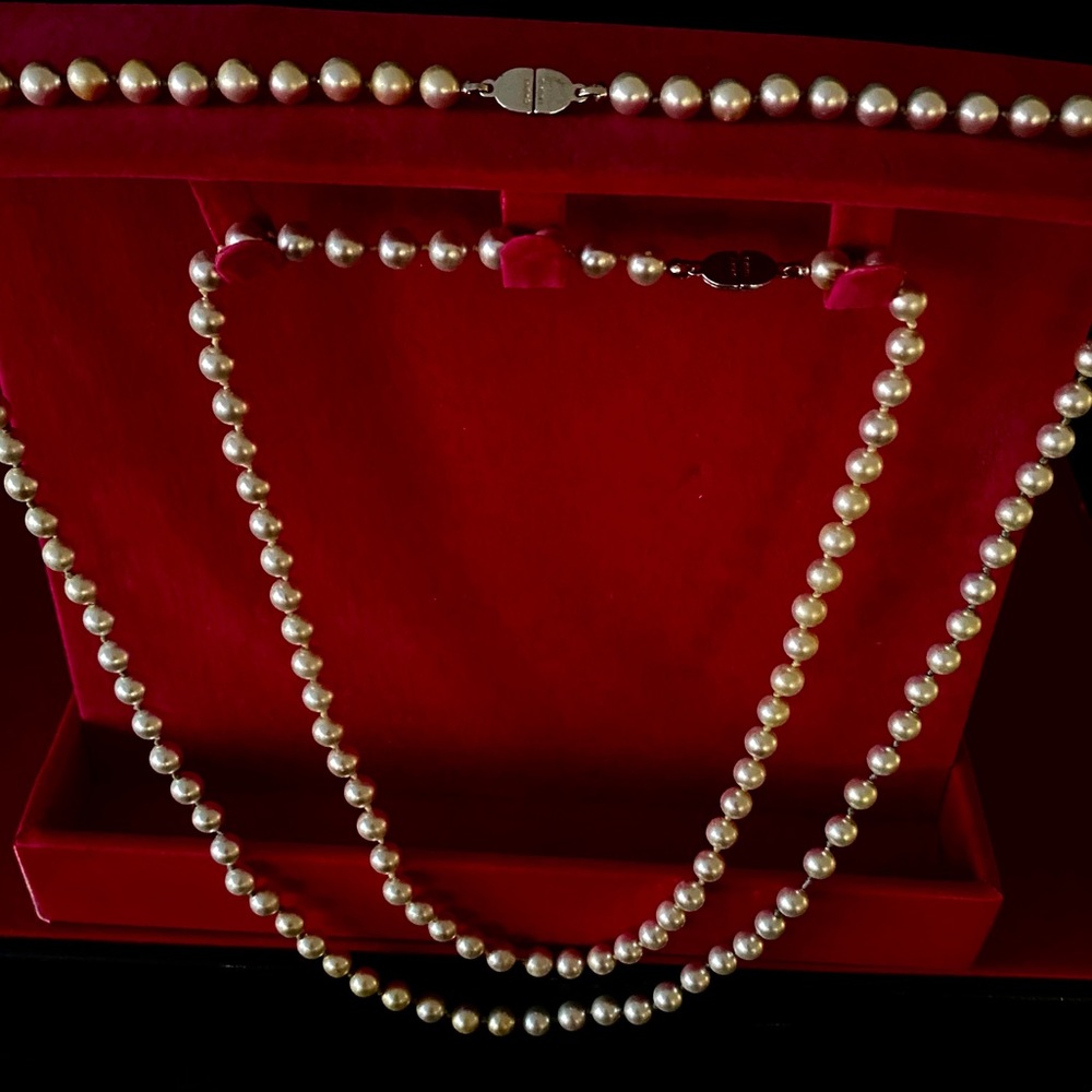 Vintage Monet Silver pearl double individual strands one to wear as layers .